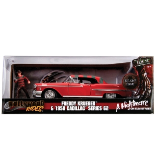 Maquette Jada 1:24 : Cadillac Série 62 1958 rouge + Freddy Krueger (Hollywood Rides)